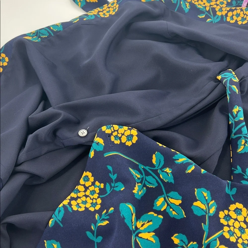J.Crew Golden floral wrap dress in‎ 365 crepe Navy/Yellow mature office